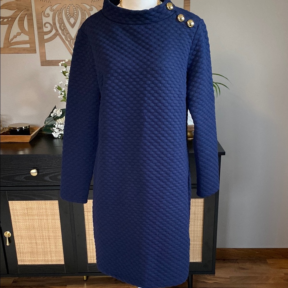 Sail to Sable Blue Mock Neck Raglan Sleeve Dress